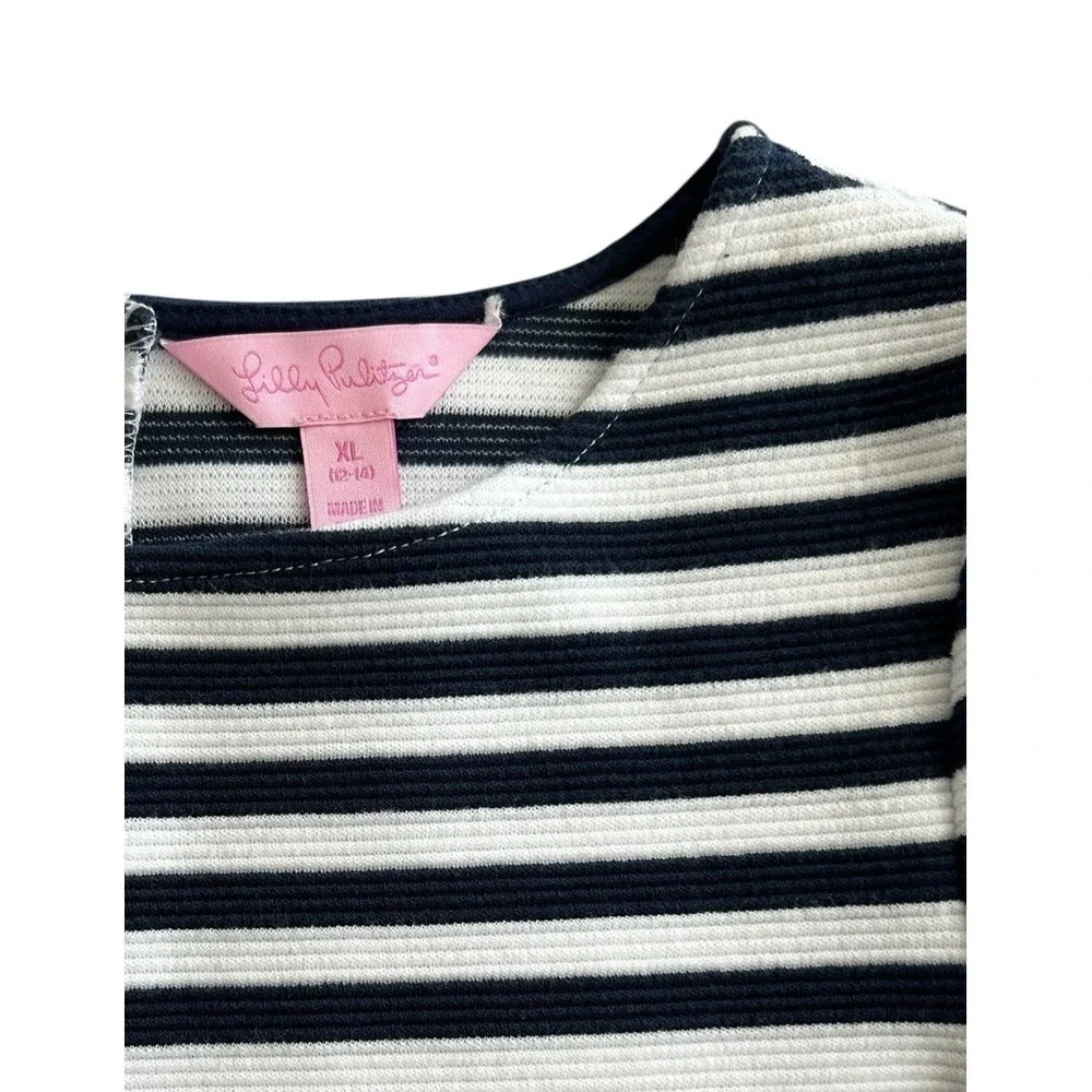 Lilly Pulitzer Dress Girls X Large Blue White Striped 3/4 Sleeve Preppy Beach XL